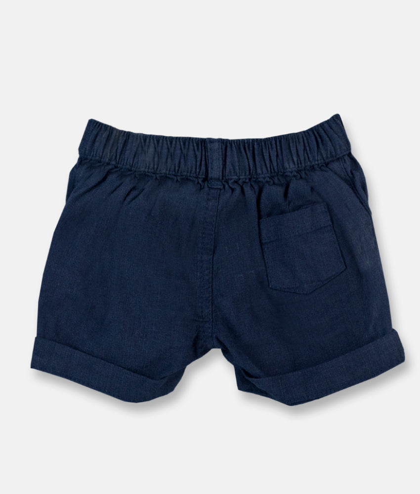 Elegant Smockers LK | Boys Linen Shorts  - Navy Blue - 0-3 Months | Sri Lanka 