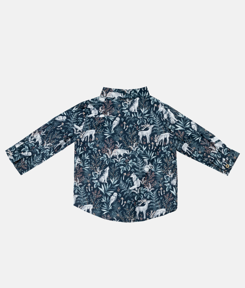 Elegant Smockers LK | Boys Long Sleeved Collared Shirt - Mid Night Owl Print | Sri Lanka 