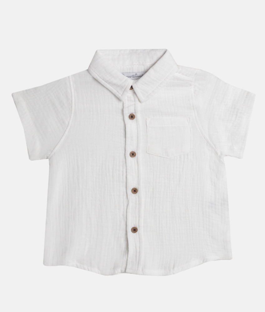 Elegant Smockers LK | Boys Muslin Casual Short Sleeve Shirt - White | Sri Lanka 