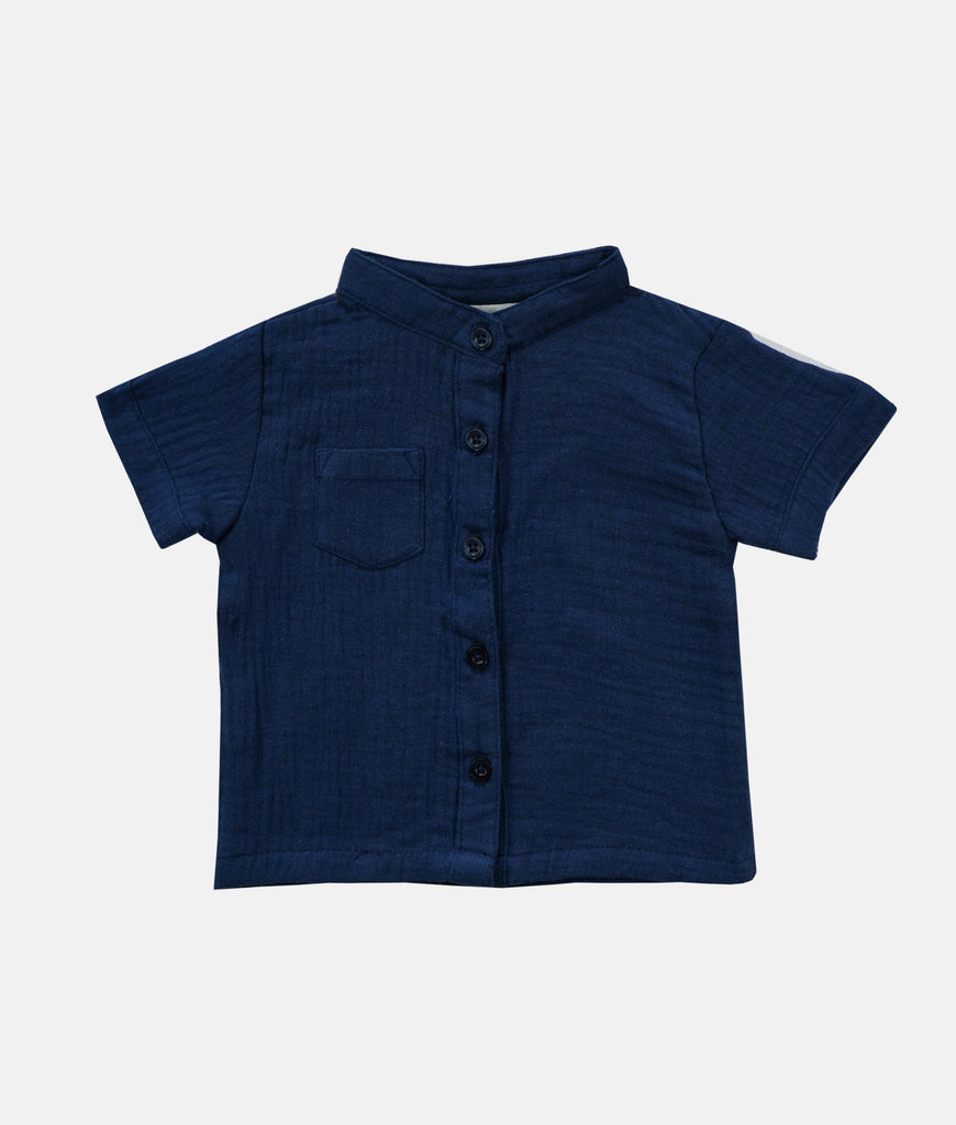 Elegant Smockers LK | Boys Muslin Shirt  - Navy Blue | Sri Lanka 