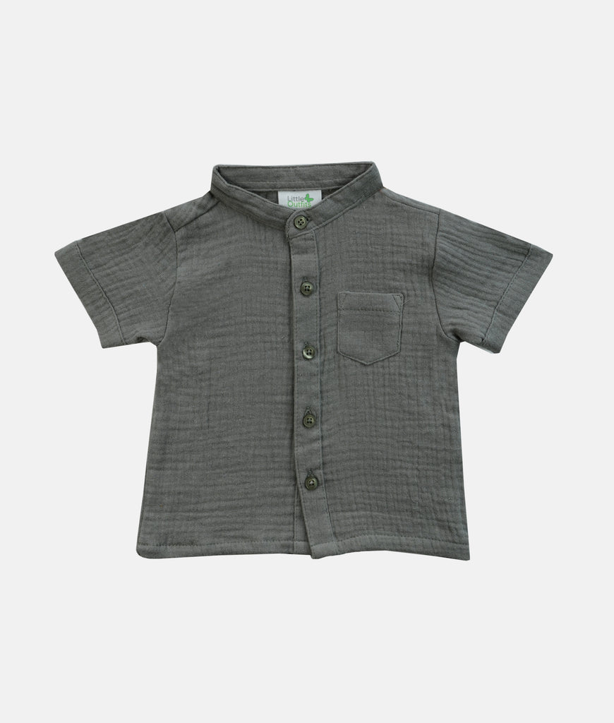 Elegant Smockers LK | Boys Muslin Shirt  - Sage | Sri Lanka 