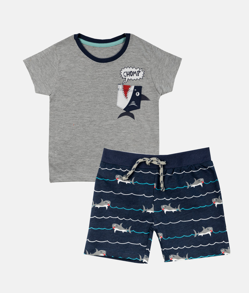 Elegant Smockers LK | Boys Pant & T-shirt 2Pcs Set - Cute CHOMP Shark Print | Sri Lanka 