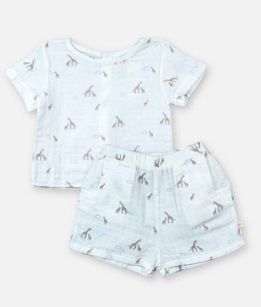 Elegant Smockers LK | Boys Shirt & Short 2pcs Set - Giraffe Print (3-4 Years) | Sri Lanka 