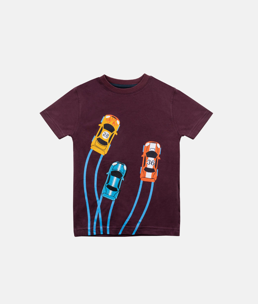 Elegant Smockers LK | Boys T-Shirt - Maroon Racing Car Print | Sri Lanka 