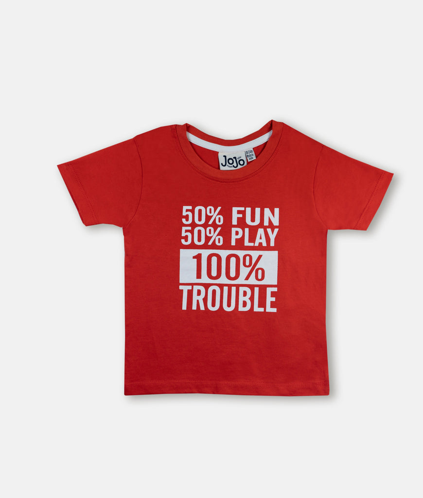 Elegant Smockers LK | Boys T-shirt - Red 100% Trouble | Sri Lanka 