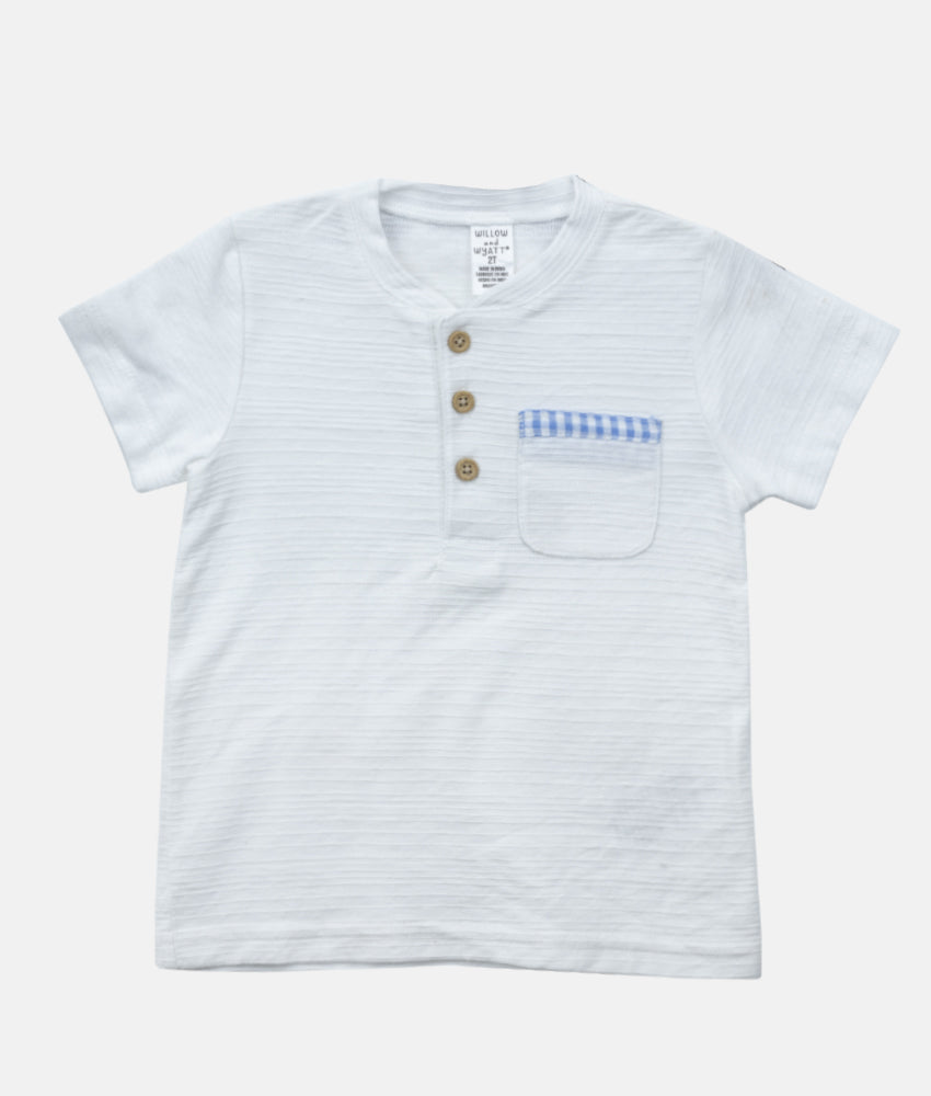 Elegant Smockers LK | Boys T-Shirt & Plaid Short 2pcs Set - White & Blue | Sri Lanka 