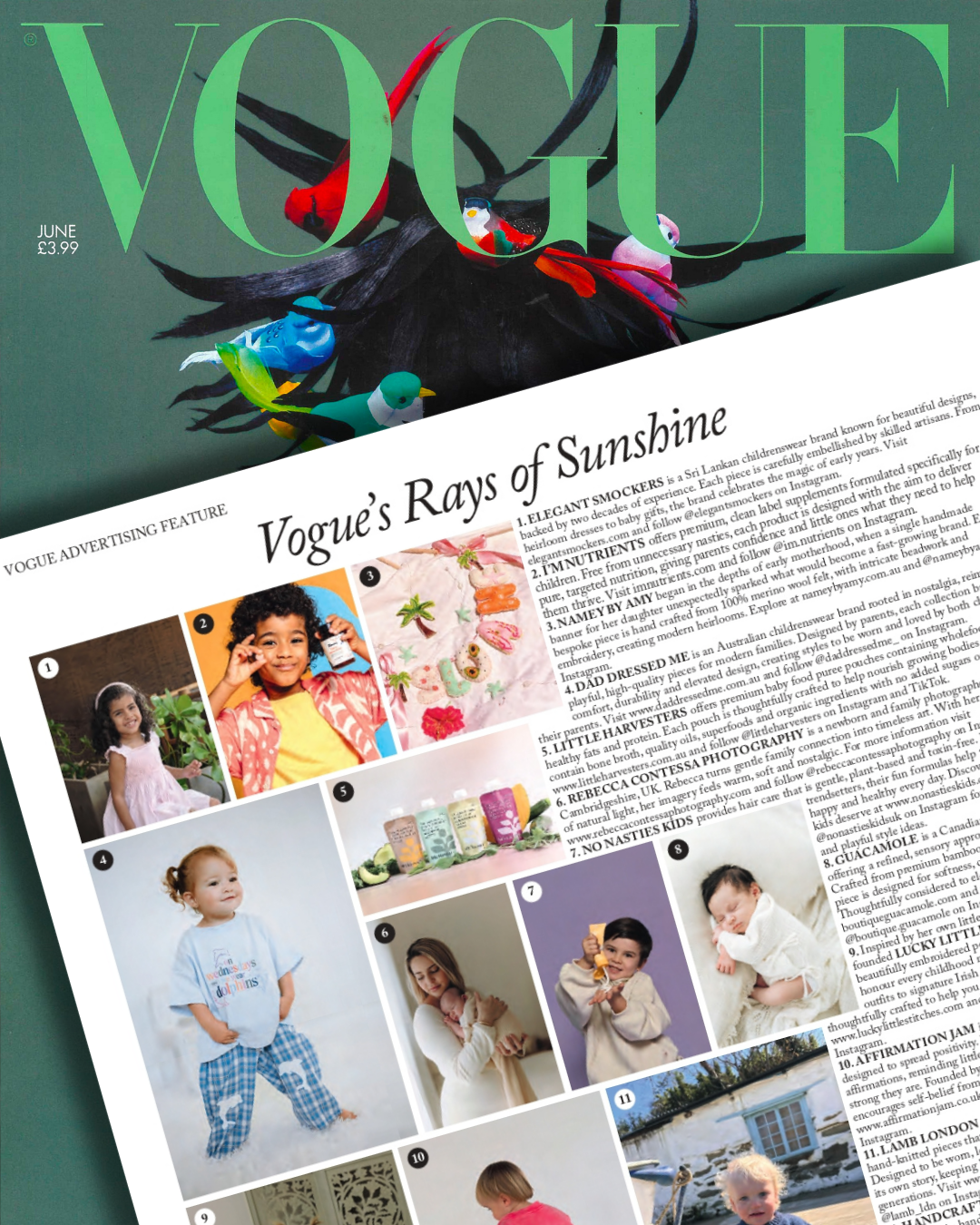 Vogue magazine cover with children's fashion and lifestyle images