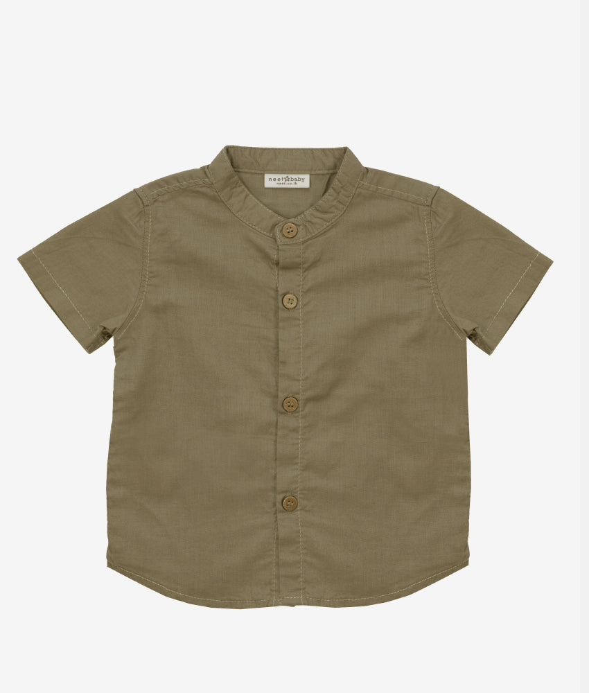 Elegant Smockers LK | Brown Short Sleeve Chinese Collar Boys Shirt | Sri Lanka 