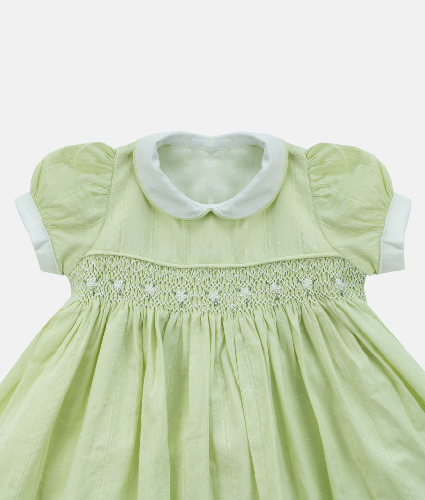 Elegant Smockers LK | Collared Smocked Puff Sleeved Baby Dress - Light Lime | Sri Lanka 