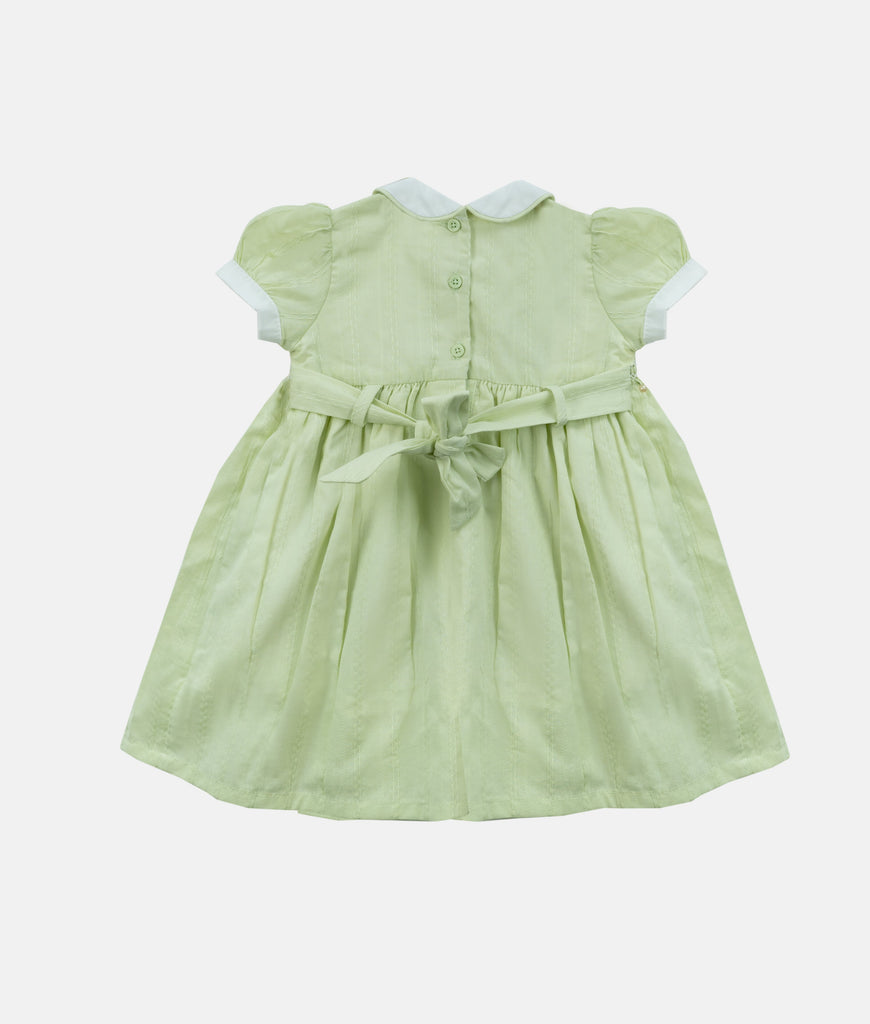 Elegant Smockers LK | Collared Smocked Puff Sleeved Baby Dress - Light Lime | Sri Lanka 