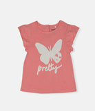 Elegant Smockers LK | Coral Pink Pretty Butterfly Print Girls T-Shirt | Sri Lanka 