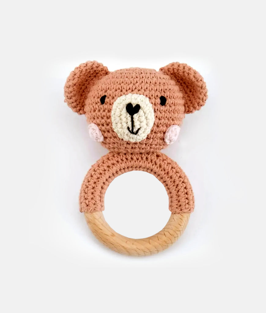 Elegant Smockers LK | Crochet Wooden Baby Rattle - Bear | Sri Lanka 