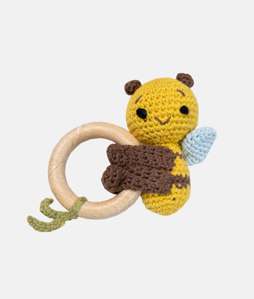 Elegant Smockers LK | Crochet Wooden Baby Rattle - Bees | Sri Lanka 