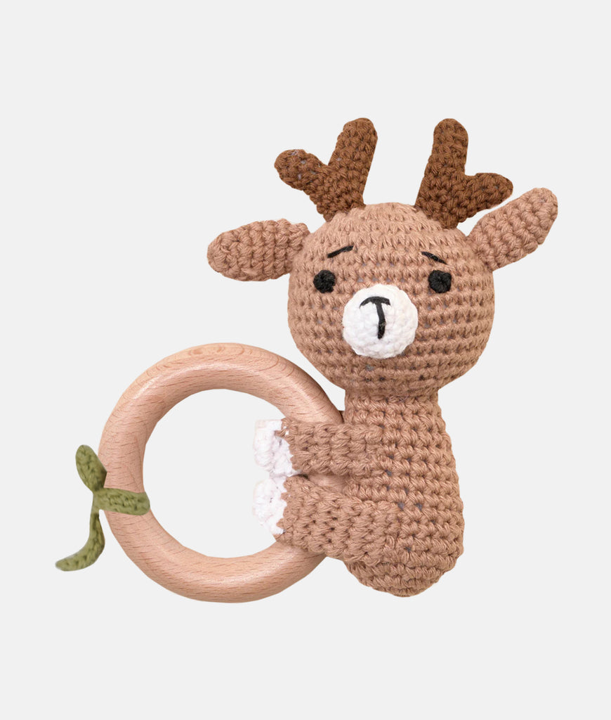 Elegant Smockers LK | Crochet Wooden Baby Rattle - Deer | Sri Lanka 