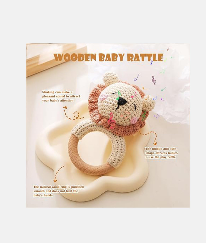 Elegant Smockers LK | Crochet Wooden Baby Rattle - Rabbit | Sri Lanka 