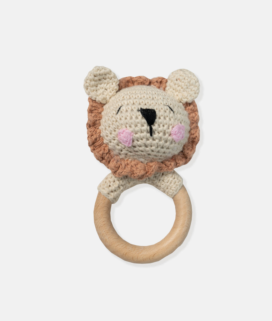 Elegant Smockers LK | Crochet Wooden Baby Rattle - Lion | Sri Lanka 