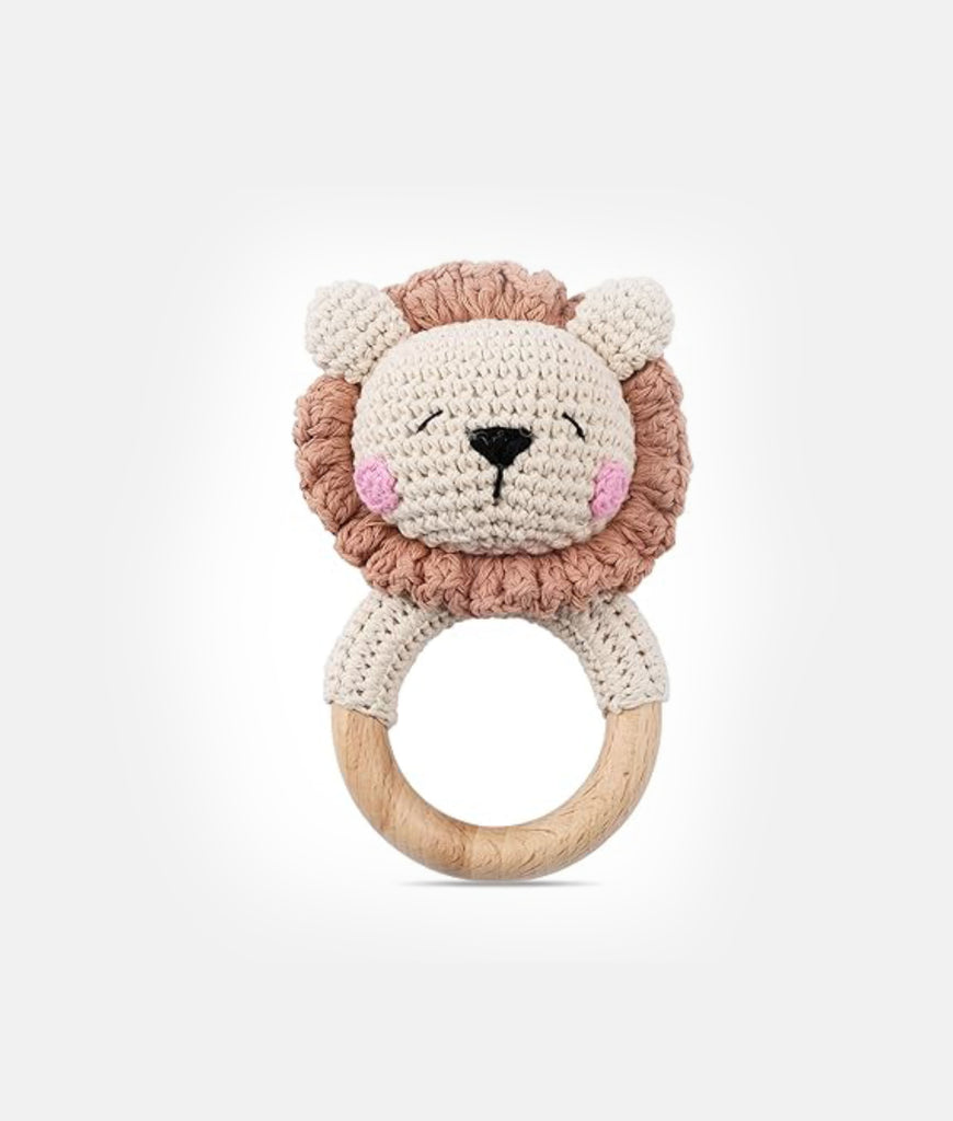 Elegant Smockers LK | Crochet Wooden Baby Rattle - Lion | Sri Lanka 