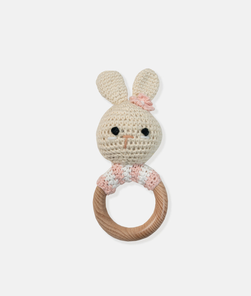 Elegant Smockers LK | Crochet Wooden Baby Rattle - Rabbit | Sri Lanka 