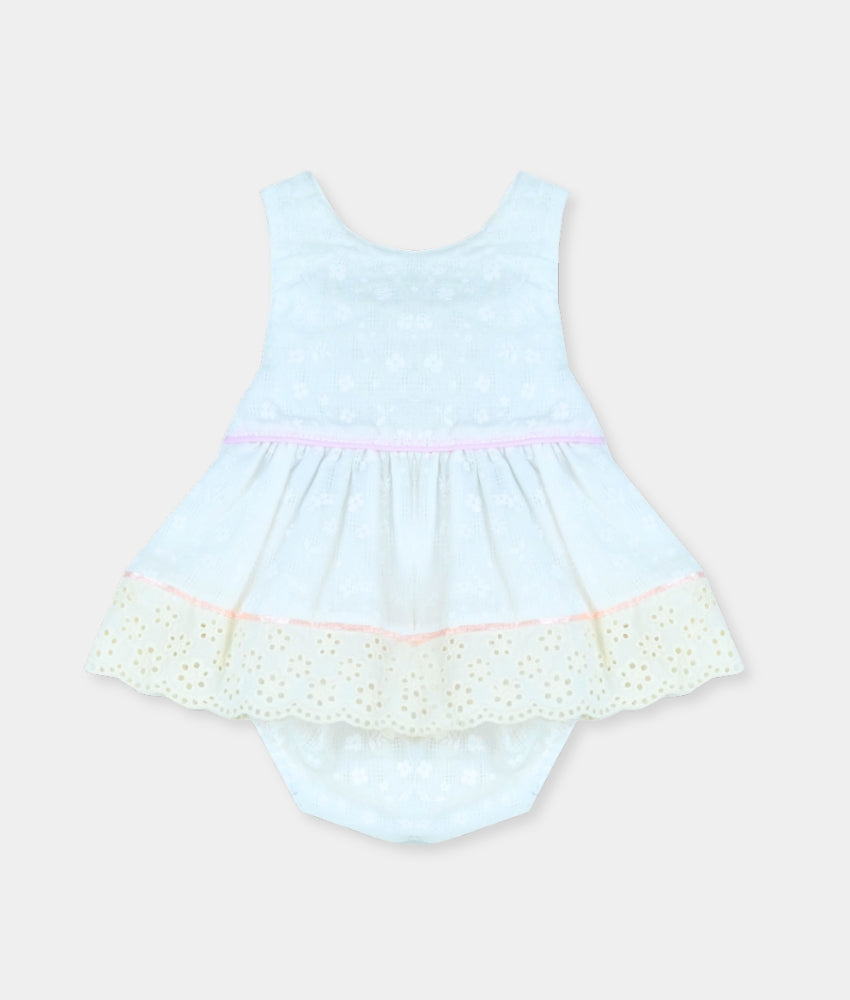 Elegant Smockers LK | Cutwork Girls Strap Dress & Bloomer 2pcs Set - White & Pink | Sri Lanka 