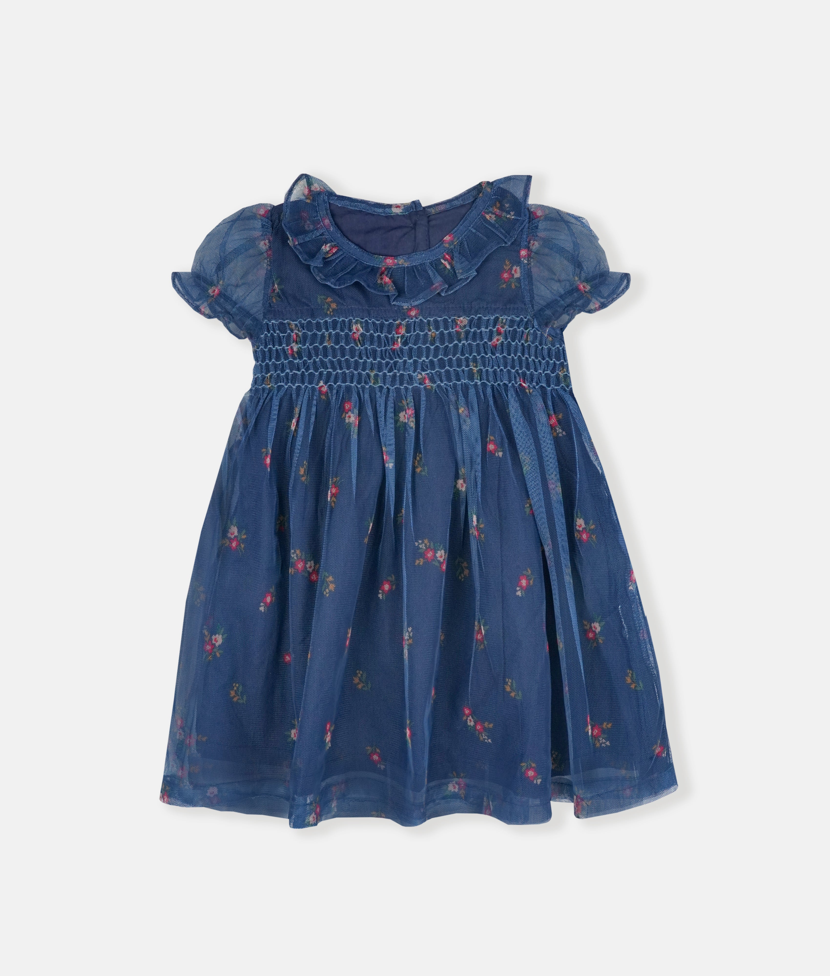 Elegant Smockers LK | Dark Midnight Blue Smocked Girls Net Party Dress | Sri Lanka 