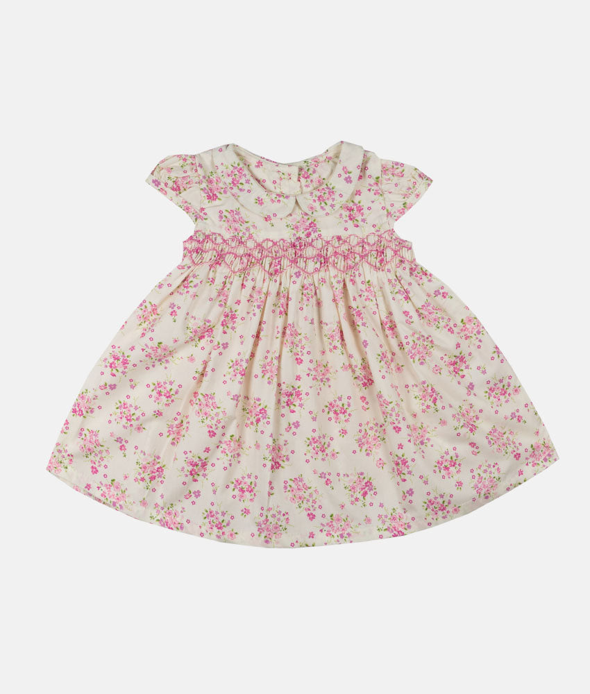 Elegant Smockers LK | Ditsy Pink Floral Smocked Baby Dress | Sri Lanka 