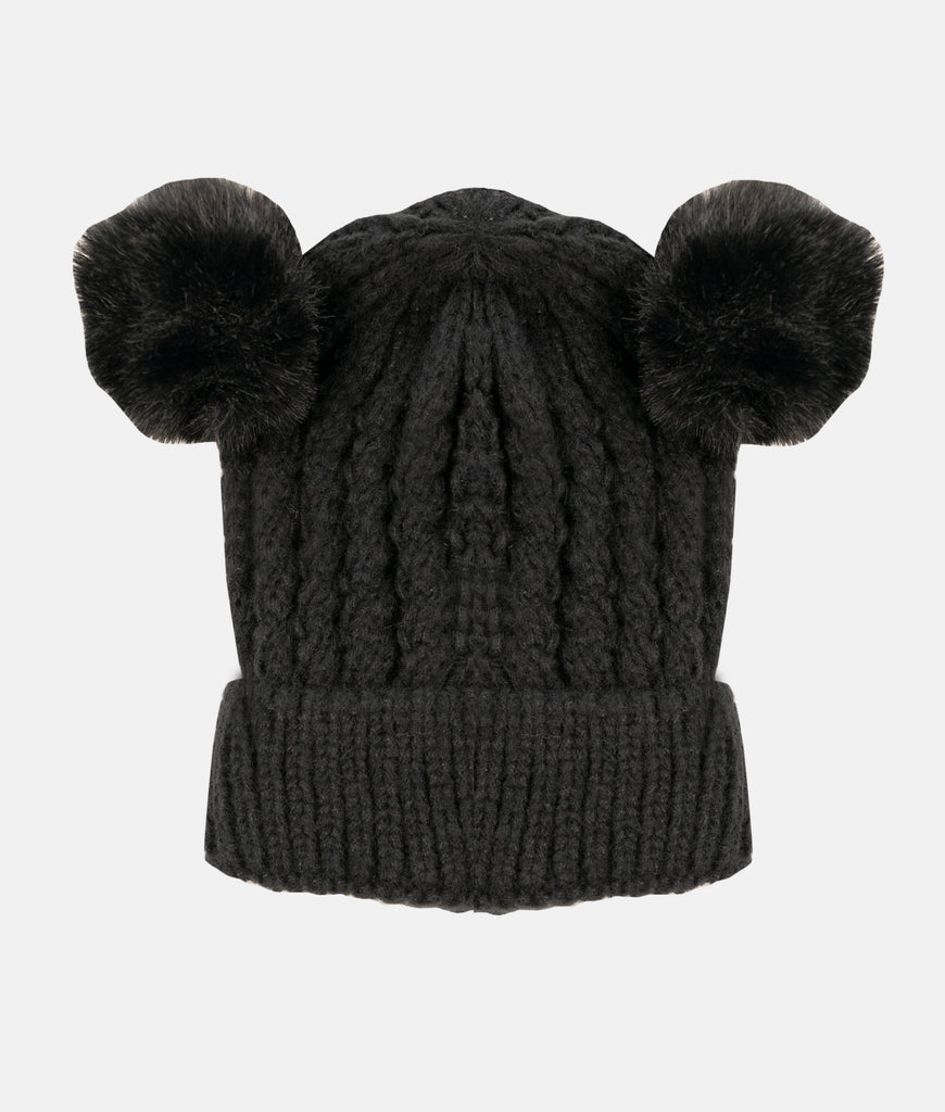 Elegant Smockers LK | Double Pom Pom Beanie Hat - Black | Sri Lanka 