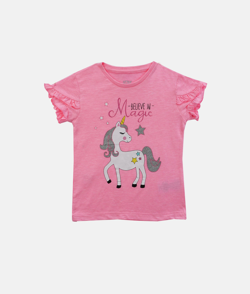 Elegant Smockers LK | Girls Pant & Top 2Pcs Set - Neon Pink Unicorn | Sri Lanka 