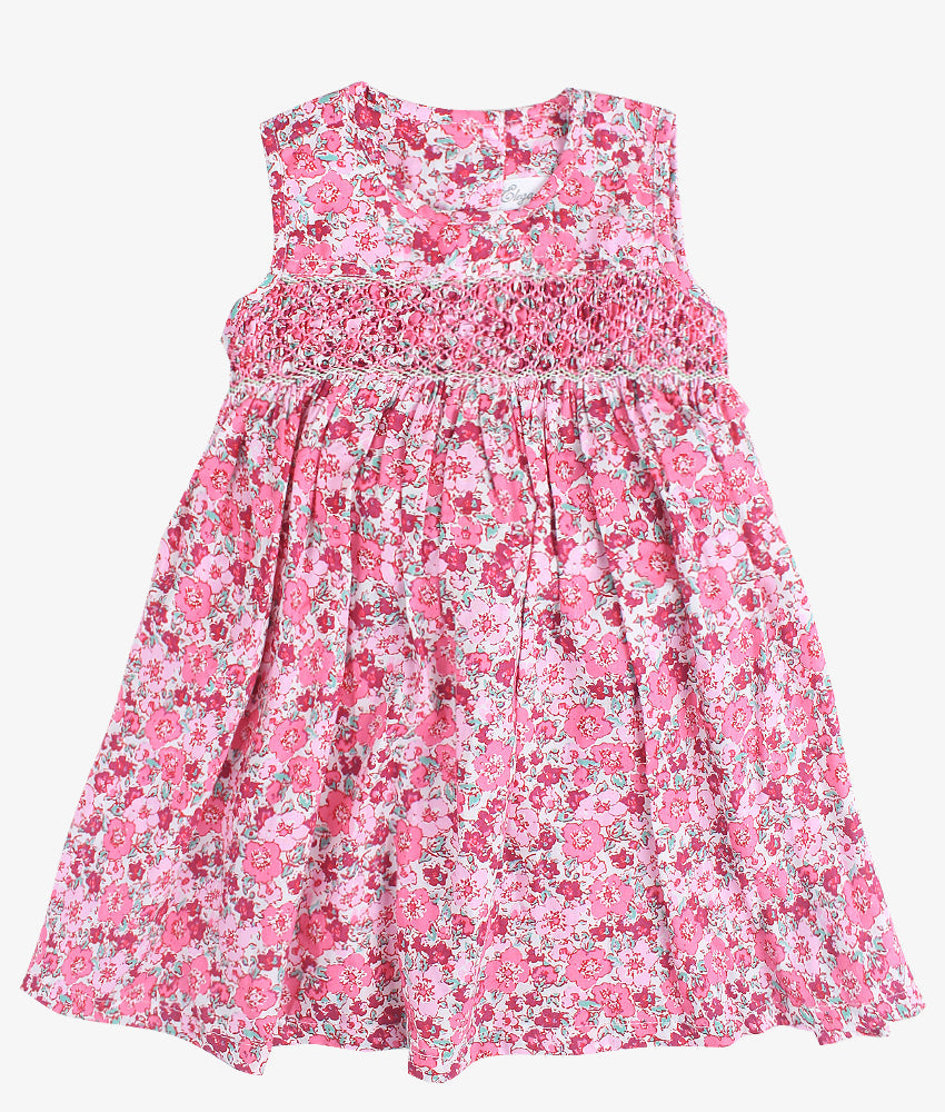 Elegant Smockers LK | Emma Hot Pink Mix Floral Smocked Baby Dress | Sri Lanka 