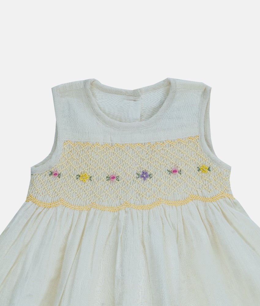 Elegant Smockers LK | Emma Ivory Yellow Smocked Girls Dress | Sri Lanka 