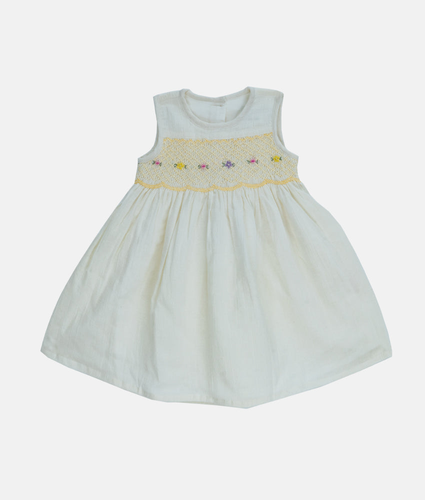 Elegant Smockers LK | Emma Ivory Yellow Smocked Girls Dress | Sri Lanka 