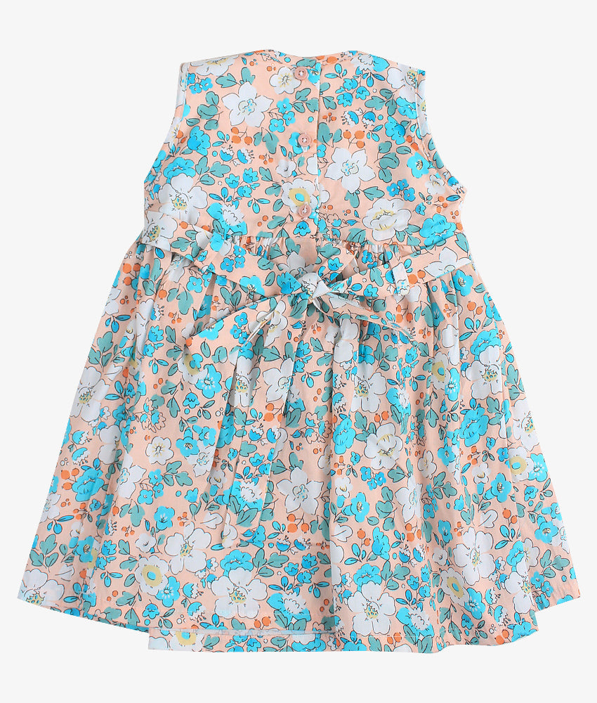Elegant Smockers LK | Emma Mint Floral Peach Smocked Baby Dress (6-9 Months) | Sri Lanka 