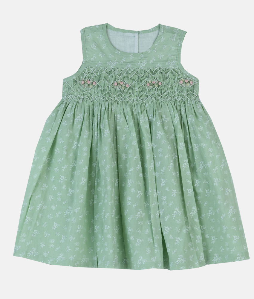 Elegant Smockers LK | Emma Pale Green Rose Smocked Baby Dress | Sri Lanka 