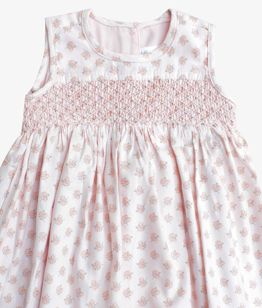 Elegant Smockers LK | Emma Peach Floral Smocked Baby Dress | Sri Lanka 