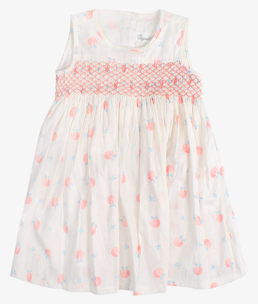 Elegant Smockers LK | Emma Peach Print Baby Smocked Dress | Sri Lanka 