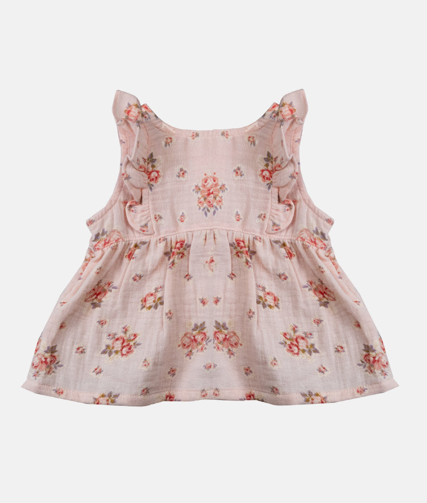 Elegant Smockers LK | Flutter Sleeved Baby Peach Floral Dress With Bloomer - 2Pcs Set | Sri Lanka 