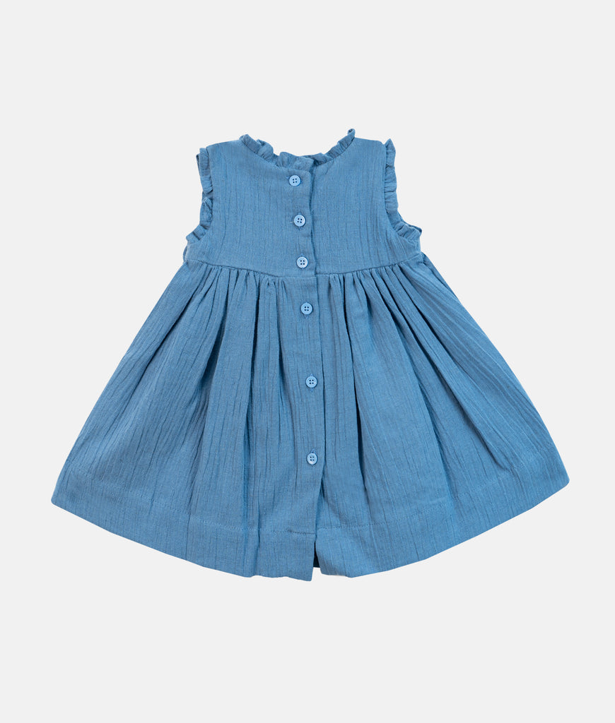 Elegant Smockers LK | Frill Neck Stem Embroidery Blue Baby Dress | Sri Lanka 