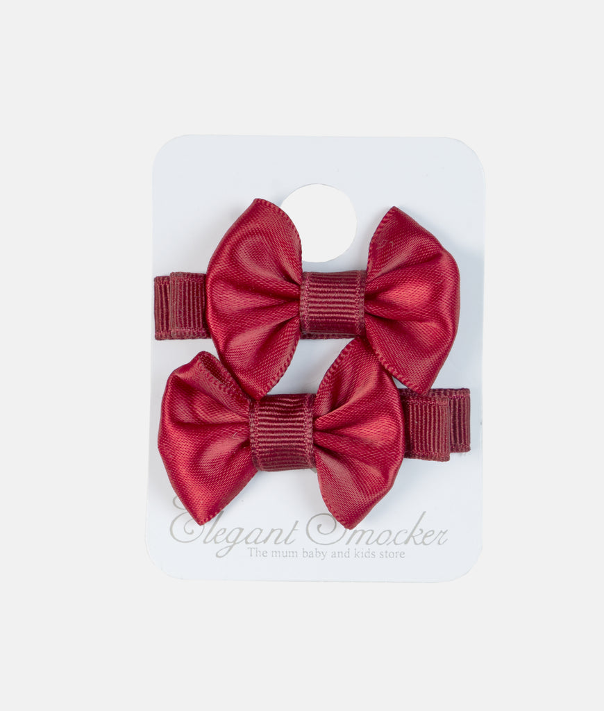 Elegant Smockers LK | Girls'  2Pcs Colorful Bow Hair Clips - Maroon Red | Sri Lanka 