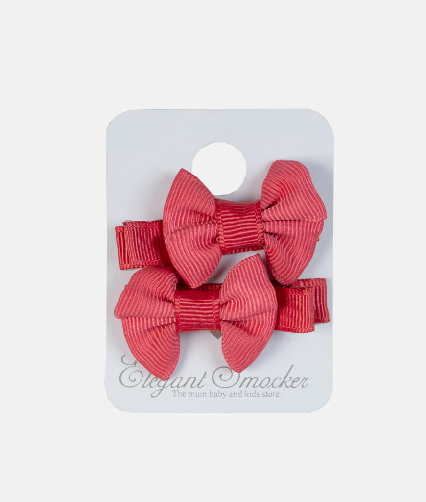 Elegant Smockers LK | Girls'  2Pcs Colorful Bow Hair Clips - Bright Pink | Sri Lanka 