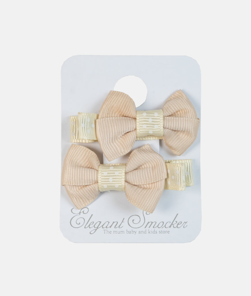 Elegant Smockers LK | Girls'  2Pcs Colorful Bow Hair Clips - Dusty Gold Dotted | Sri Lanka 