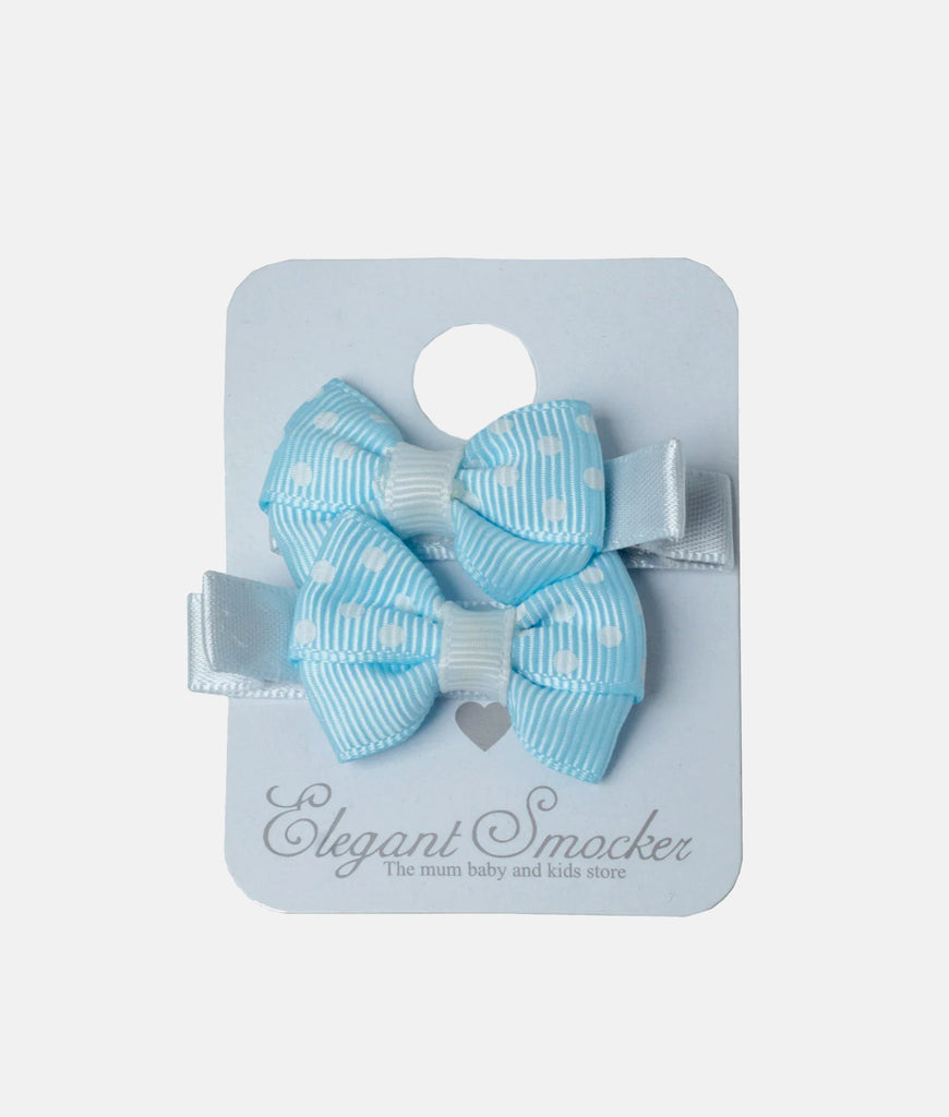 Elegant Smockers LK | Girls'  2Pcs Colorful Bow Hair Clips - Light Blue Dotted | Sri Lanka 