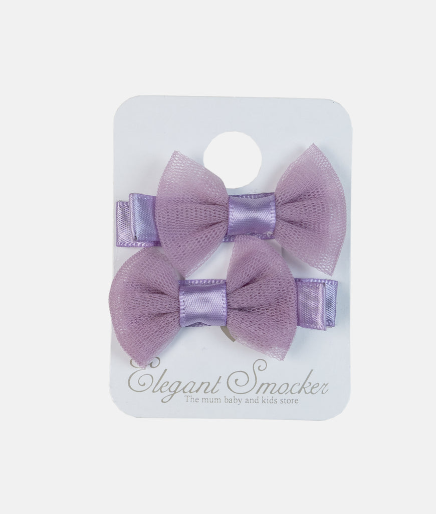 Elegant Smockers LK | Girls'  2Pcs Colorful Bow Hair Clips - Light Purple | Sri Lanka 