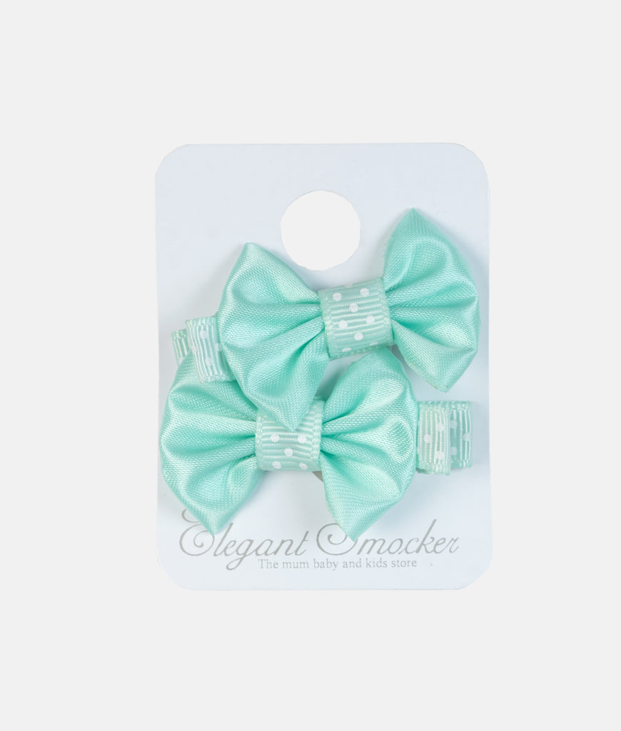 Elegant Smockers LK | Girls'  2Pcs Colorful Bow Hair Clips - Mint Green | Sri Lanka 