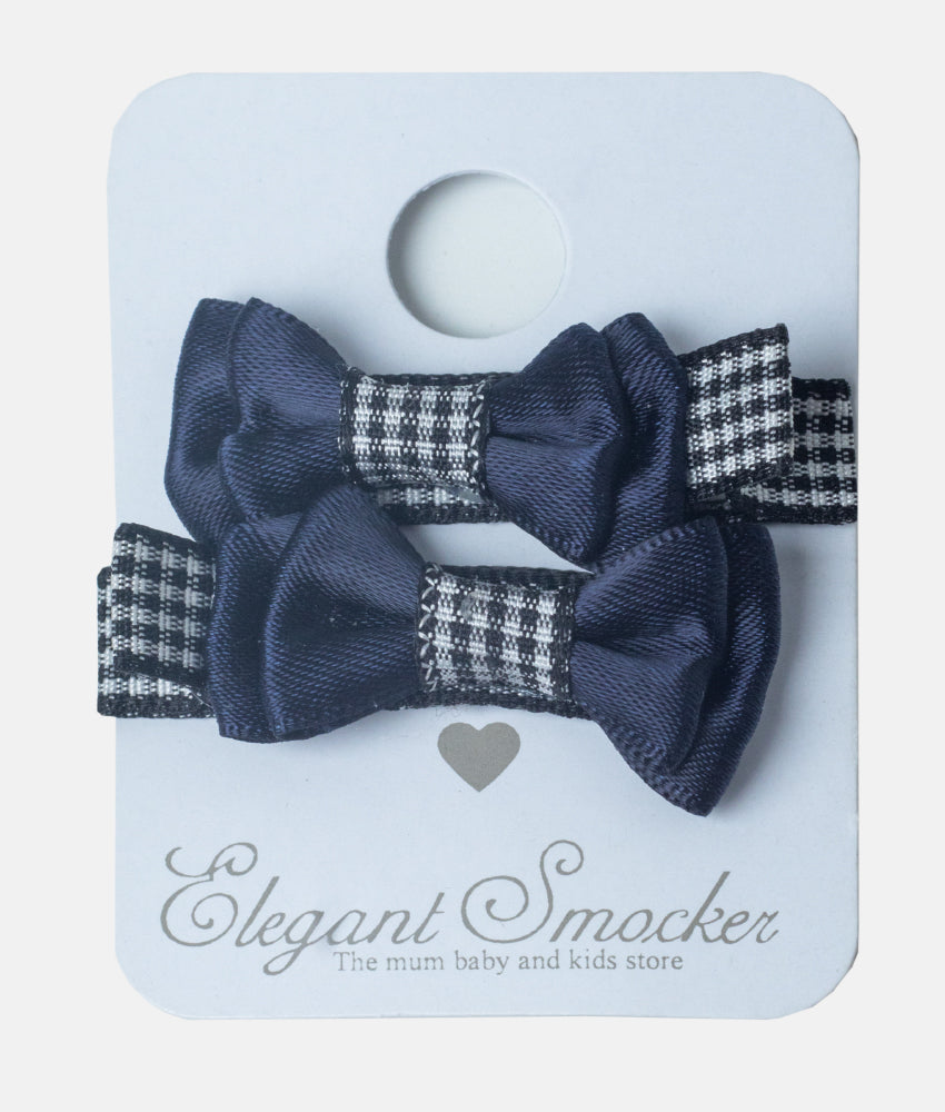 Elegant Smockers LK | Girl's Bow Hair Clip - 2Pcs - Midnight Blue | Sri Lanka 