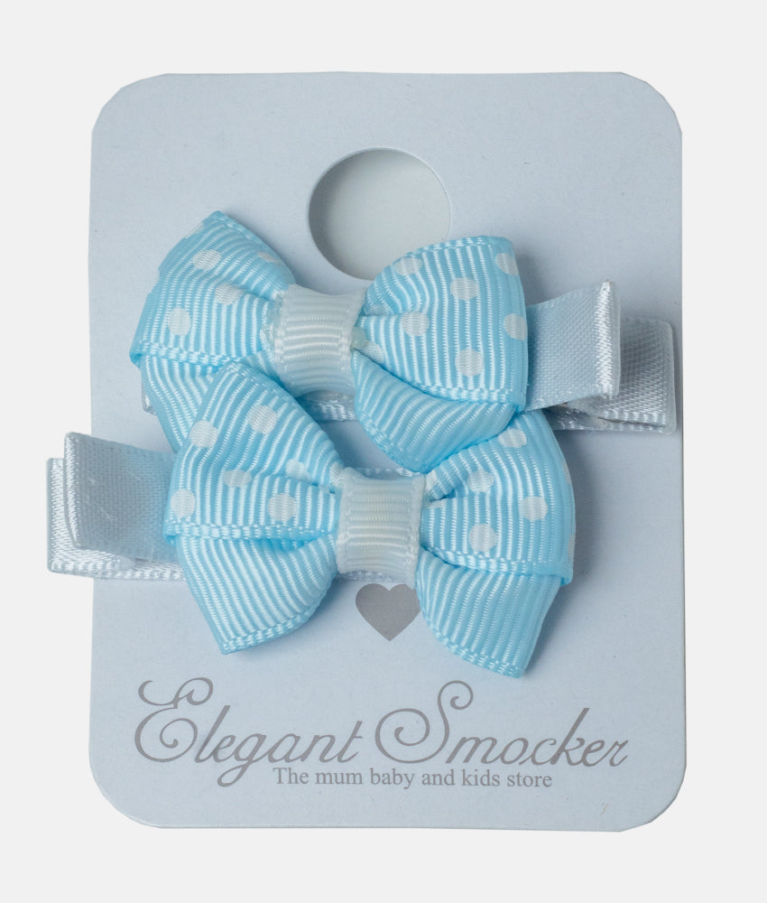 Elegant Smockers LK | Girls'  2Pcs Colorful Bow Hair Clips - Light Blue Dotted | Sri Lanka 