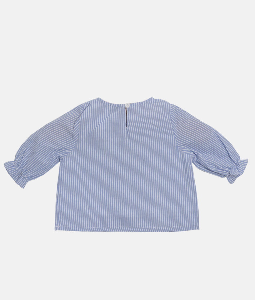 Elegant Smockers LK | Girls Embroidered Top - Blue Stripes | Sri Lanka 