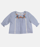 Elegant Smockers LK | Girls Embroidered Top - Blue Stripes | Sri Lanka 