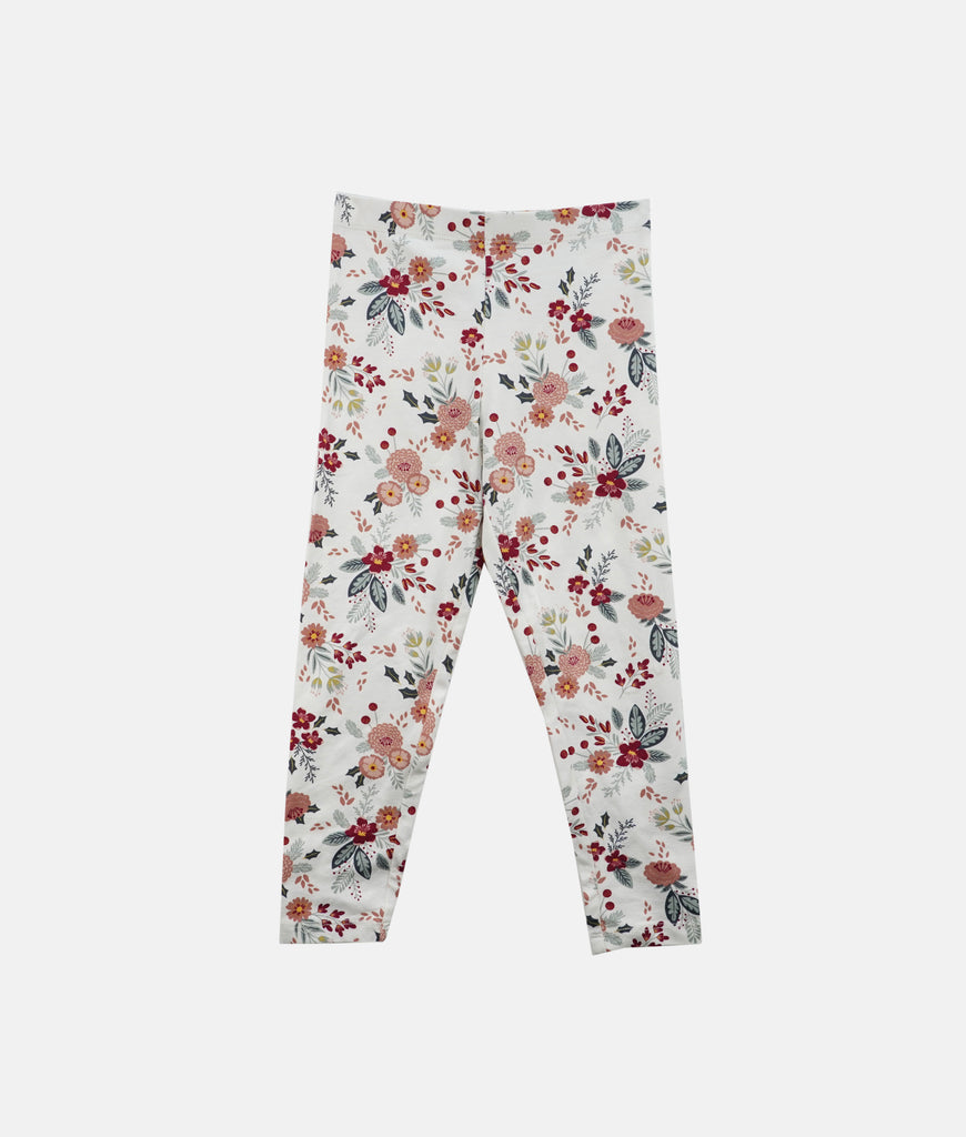 Elegant Smockers LK | Girls Legging - Ivory Red Floral | Sri Lanka 