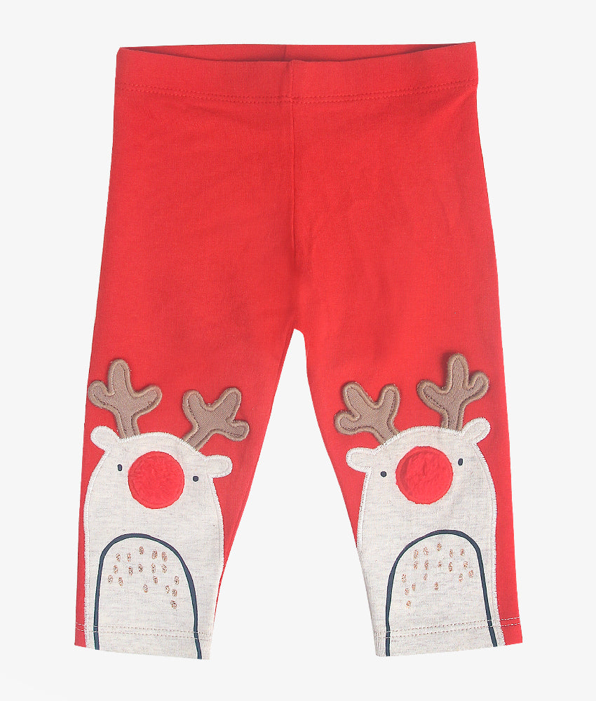 Elegant Smockers LK | Girls Red Reindeer Leggings | Sri Lanka 