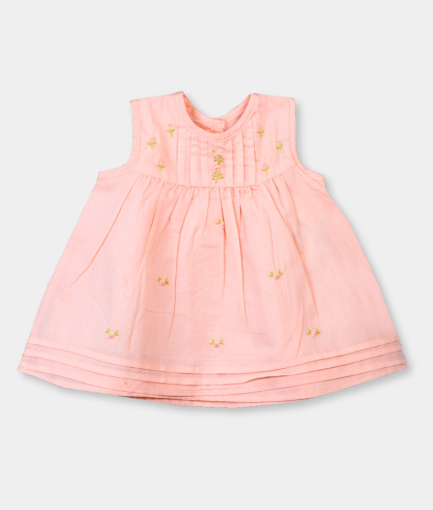 Elegant Smockers LK | Girls Rose Embroidery Baby Dress - Peach | Sri Lanka 