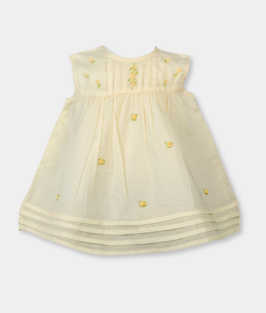 Elegant Smockers LK | Girls Rose Embroidery Baby Dress - Yellow | Sri Lanka 